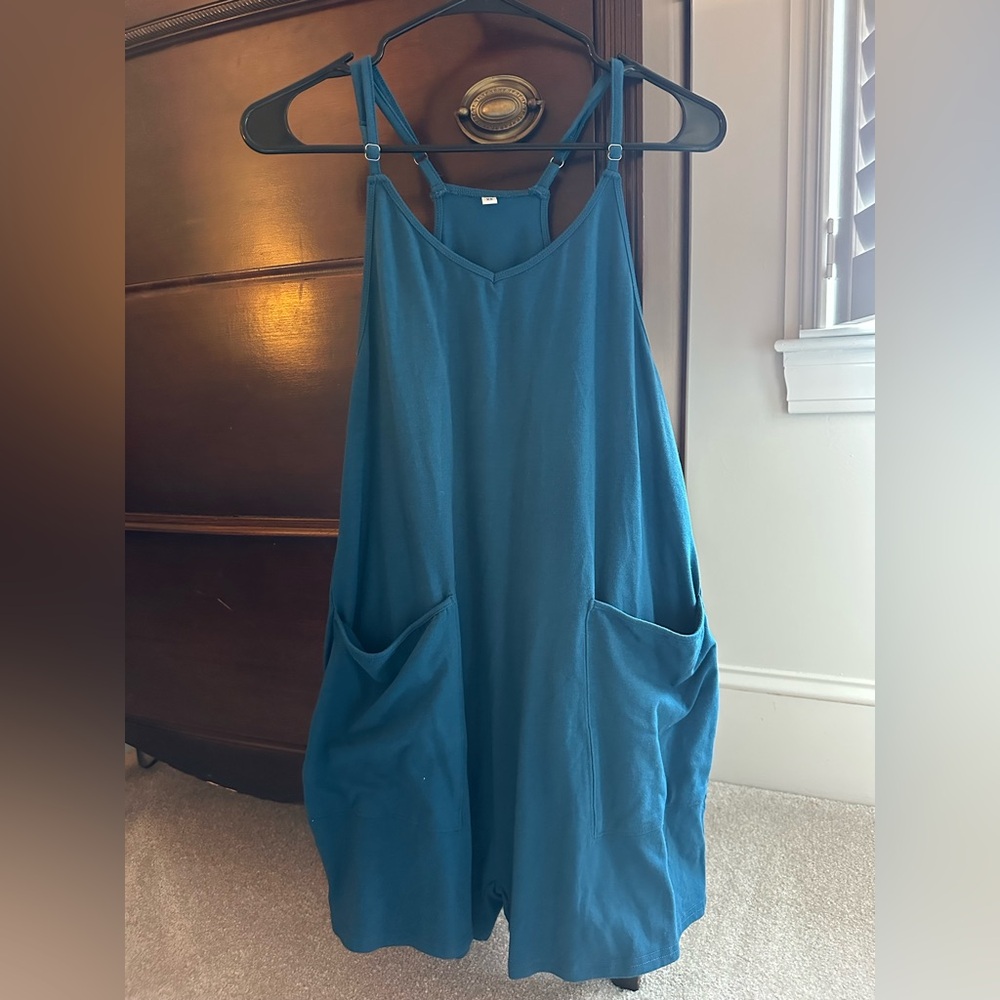 Teal Sleeveless Romper with Pockets